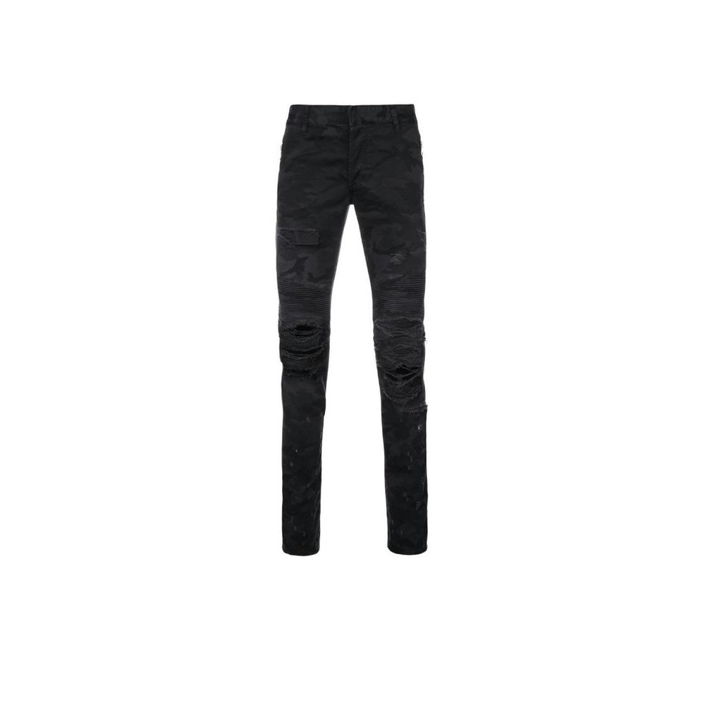 Balmain Black Camo Ripped Slim Fit Jeans